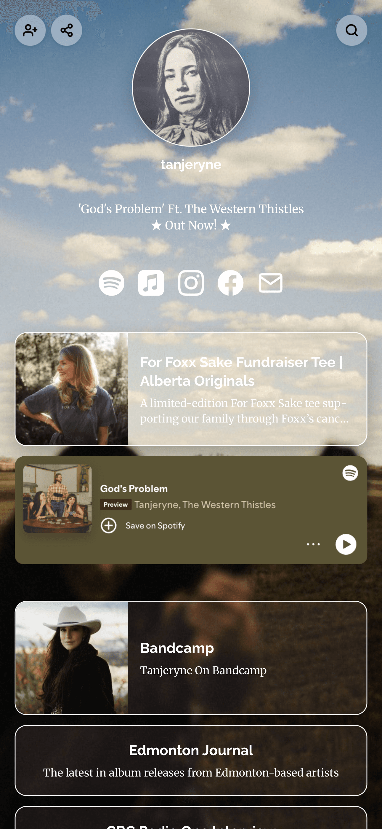 A creator page for a musician, led by a new single